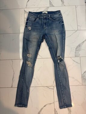 BKE Women's Distressed Skinny Jeans - Denim Blue